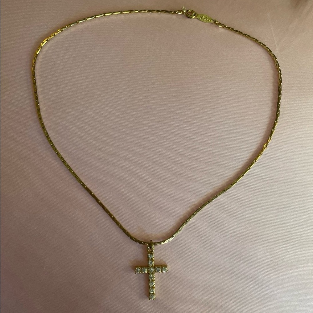 Child’s 13” Napier Gold Necklace with CZ Cross Pendant